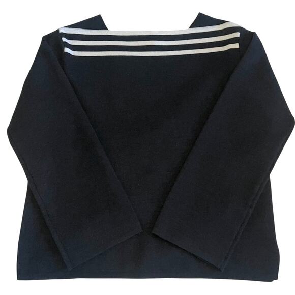 Bitte Kai Rand Boatneck Wool Blend 3/4 Sleeve Sweater Black Tan Stripe Sz Small - Picture 5 of 12